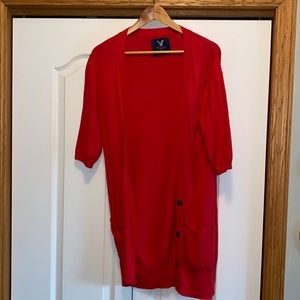 American Eagle Red/Orange Tunic Length Cardigan Size M